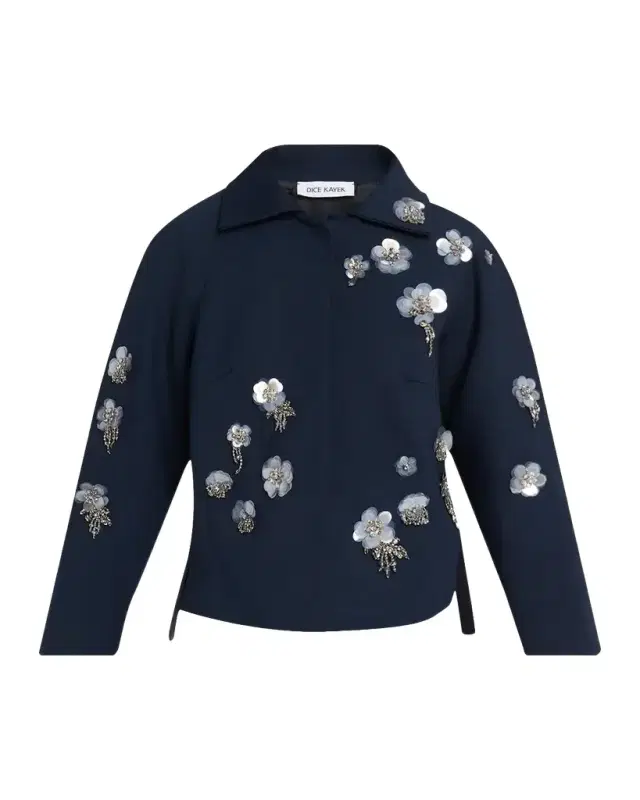 Dice Kayek Embellished Wool Twill Boxy Shirt Jacket