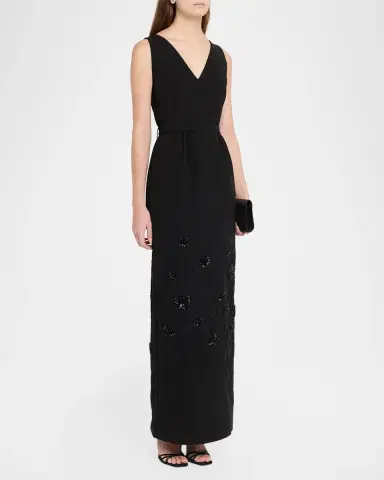 Dice Kayek Floral Embellished Crepe Sleeveless Column Gown | Thumbnail 2 Dice Kayek Floral Embellished Crepe Sleeveless Column Gown | Thumbnail 2