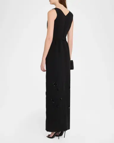 Dice Kayek Floral Embellished Crepe Sleeveless Column Gown | Thumbnail 3 Dice Kayek Floral Embellished Crepe Sleeveless Column Gown | Thumbnail 3