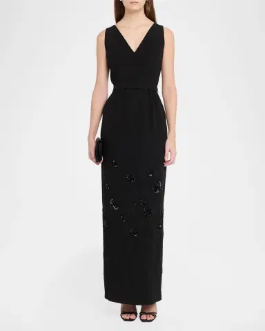 Dice Kayek Floral Embellished Crepe Sleeveless Column Gown | Thumbnail 4 Dice Kayek Floral Embellished Crepe Sleeveless Column Gown | Thumbnail 4