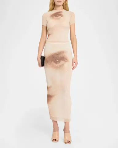 Jean Paul Gaultier Face-Print Mesh Midi Skirt | Thumbnail 2