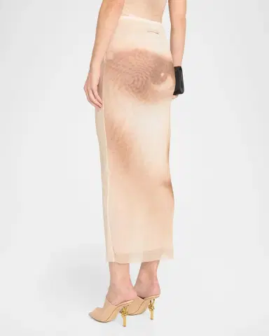 Jean Paul Gaultier Face-Print Mesh Midi Skirt | Thumbnail 3