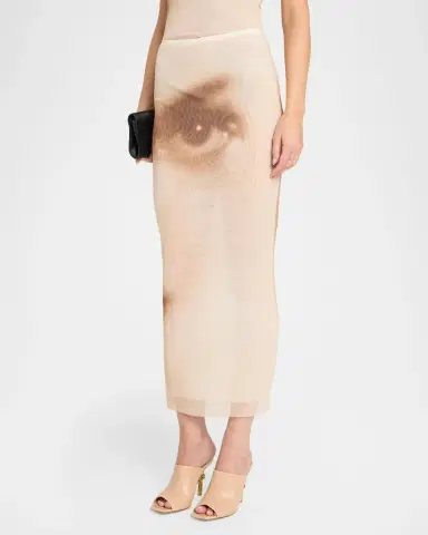 Jean Paul Gaultier Face-Print Mesh Midi Skirt | Thumbnail 4