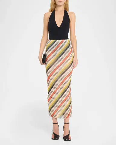 Jean Paul Gaultier Diagonal Striped Mesh Midi Skirt | Thumbnail 2