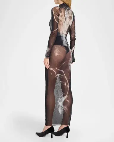 Jean Paul Gaultier The Smoking Woman Print Mesh Long-Sleeve Maxi Dress | Thumbnail 3 Jean Paul Gaultier The Smoking Woman Print Mesh Long-Sleeve Maxi Dress | Thumbnail 3