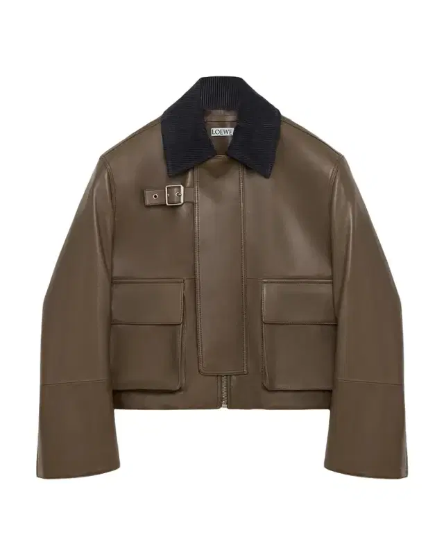 Loewe Corduroy-Collar Leather Utility Jacket