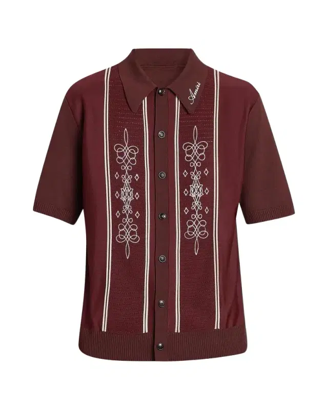 AMIRI Men's Abstract Paneled Wool-Blend Short-Sleeve Shirt