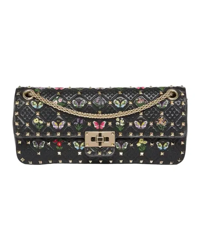 Valentino Garavani Embroidered Quilted Leather Shoulder Bag