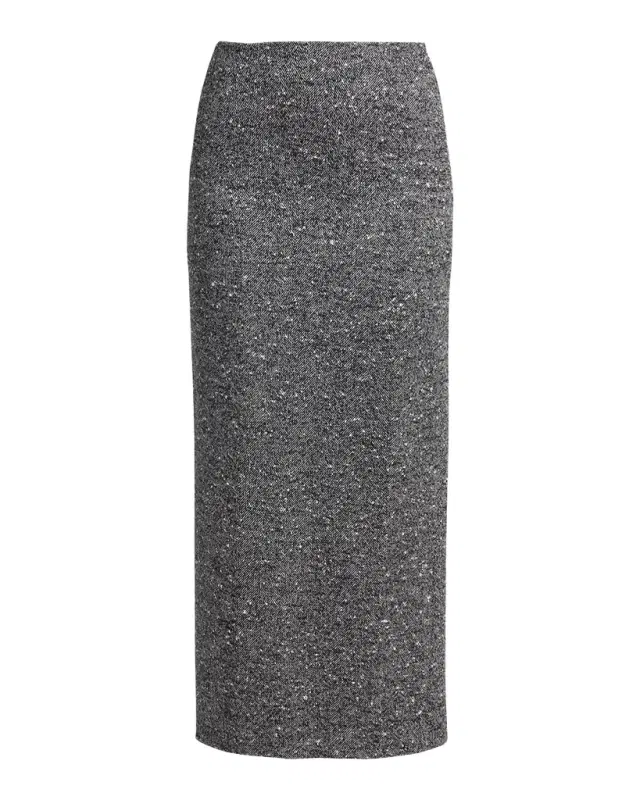 Herringbone Draped Slit Midi Skirt