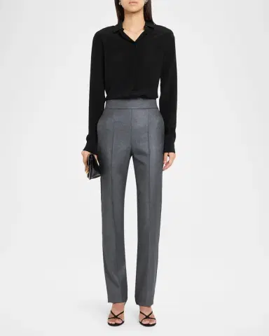 Valentino Garavani High Rise Wool-Silk Straight-Leg Trousers | Thumbnail 2