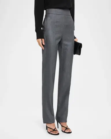 Valentino Garavani High Rise Wool-Silk Straight-Leg Trousers | Thumbnail 4