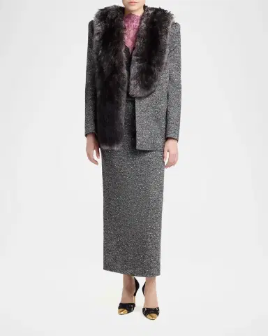 Valentino Garavani Lamb Shearling Wool Herringbone Coat | Thumbnail 2