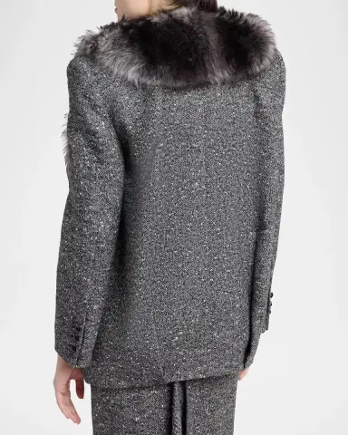 Valentino Garavani Lamb Shearling Wool Herringbone Coat | Thumbnail 3