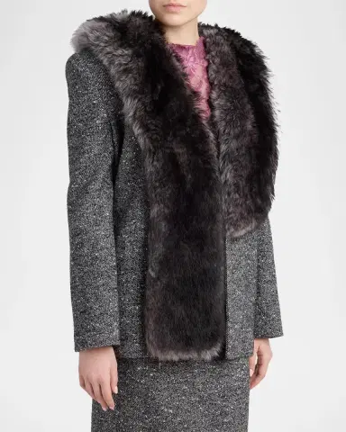 Valentino Garavani Lamb Shearling Wool Herringbone Coat | Thumbnail 4