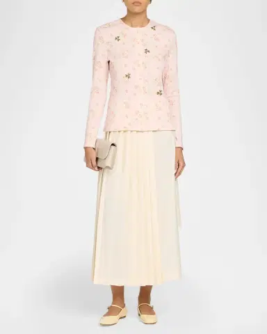 Simone Rocha Floral Embellished Cotton Pointelle Crewneck Cardigan | Thumbnail 2