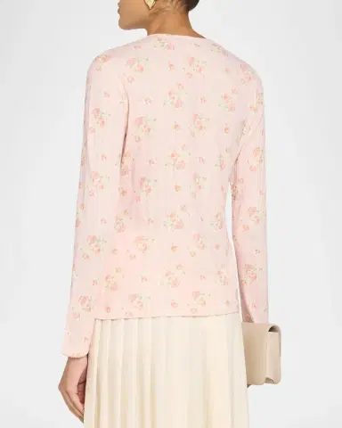Simone Rocha Floral Embellished Cotton Pointelle Crewneck Cardigan | Thumbnail 3