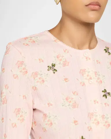 Simone Rocha Floral Embellished Cotton Pointelle Crewneck Cardigan | Thumbnail 5