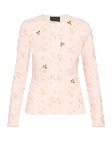 Simone Rocha Floral Embellished Cotton Pointelle Crewneck Cardigan | Thumbnail 1