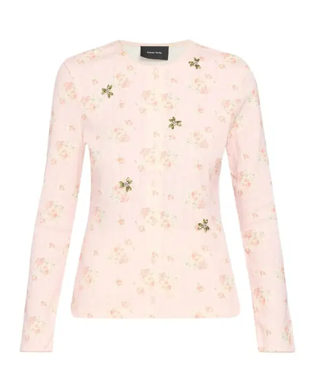 Simone Rocha Floral Embellished Cotton Pointelle Crewneck Cardigan