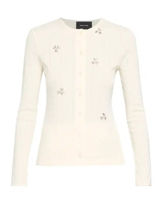 Simone Rocha Crystal Embellished Cotton Pointelle Crewneck Cardigan