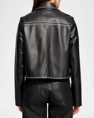 Ramy Brook Mira Topstitched Leather Jacket | Thumbnail 2