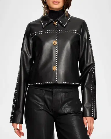 Ramy Brook Mira Topstitched Leather Jacket | Thumbnail 3