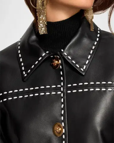 Ramy Brook Mira Topstitched Leather Jacket | Thumbnail 4