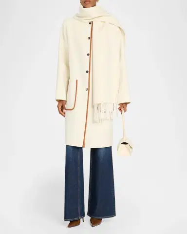 Ramy Brook Olive Leather-Trim Wool-Cashmere Scarf Jacket | Thumbnail 2