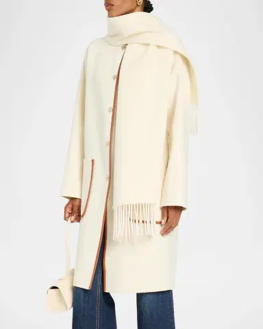 Ramy Brook Olive Leather-Trim Wool-Cashmere Scarf Jacket | Thumbnail 4