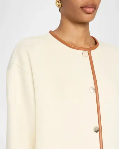 Ramy Brook Olive Leather-Trim Wool-Cashmere Scarf Jacket | Thumbnail 5