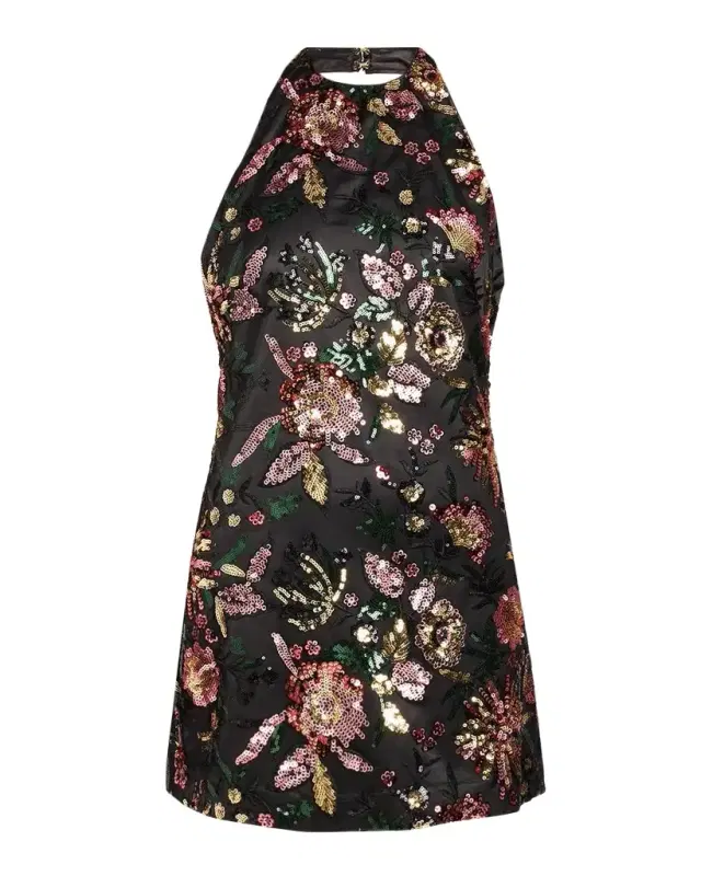 Eva Floral Sequined Halterneck Mini Dress