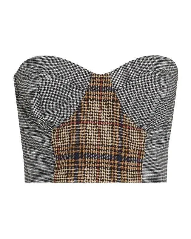 Bailey Plaid Combo Strapless Crop Top