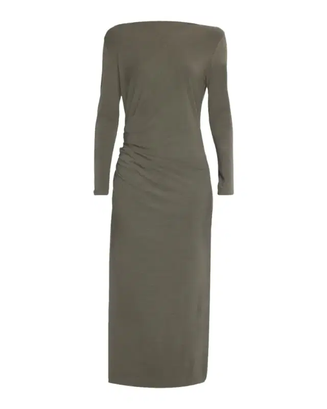 Long-Sleeve Wool Jersey Midi Dress