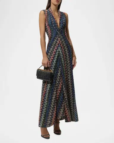 Missoni Plunging Twisted Metallic Lace Knit Maxi Dress | Thumbnail 2