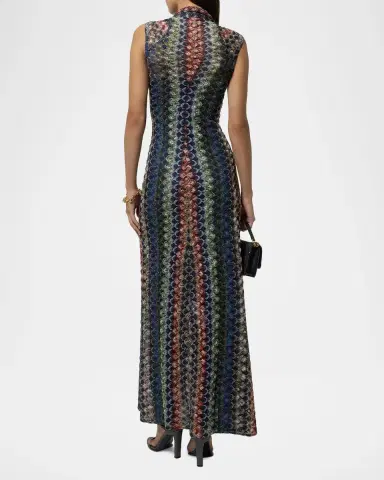 Missoni Plunging Twisted Metallic Lace Knit Maxi Dress | Thumbnail 3
