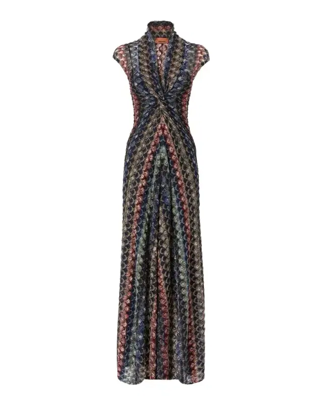 Missoni Plunging Twisted Metallic Lace Knit Maxi Dress