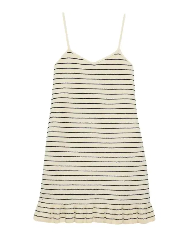 Sleeveless Striped Rib Ruffle Mini Dress