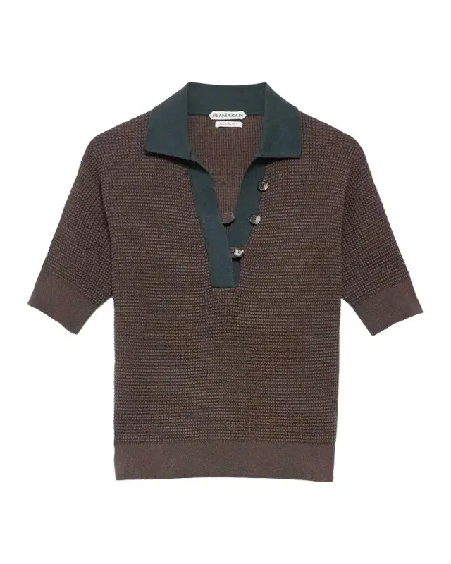 Short-Sleeve Textured Knit Polo Sweater