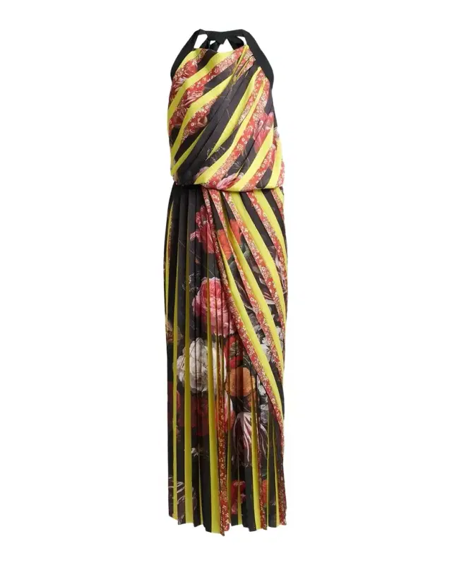 Darnot Mixed Print Pleated Halter Maxi Dress