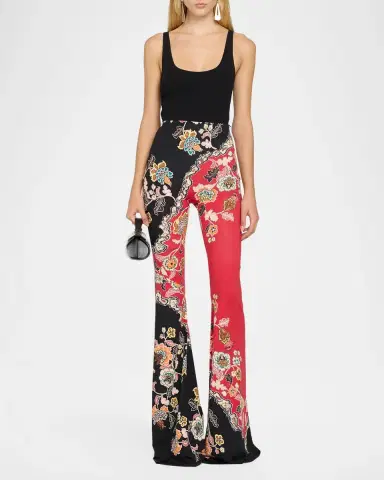 Roberto Cavalli High-Rise Colorblock Floral Printed Flare Trousers | Thumbnail 2