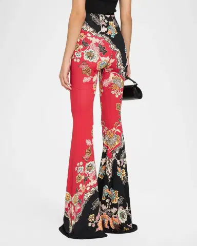 Roberto Cavalli High-Rise Colorblock Floral Printed Flare Trousers | Thumbnail 3