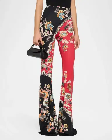Roberto Cavalli High-Rise Colorblock Floral Printed Flare Trousers | Thumbnail 4