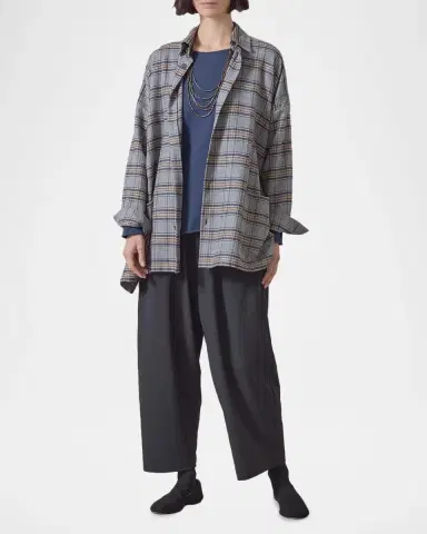 Eskandar Wide A-Line Shirt Jacket With Collar - Long Length | Thumbnail 2