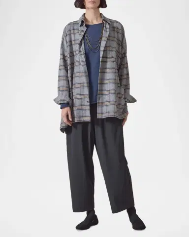 Eskandar Wide A-Line Shirt Jacket With Collar - Long Length | Thumbnail 3
