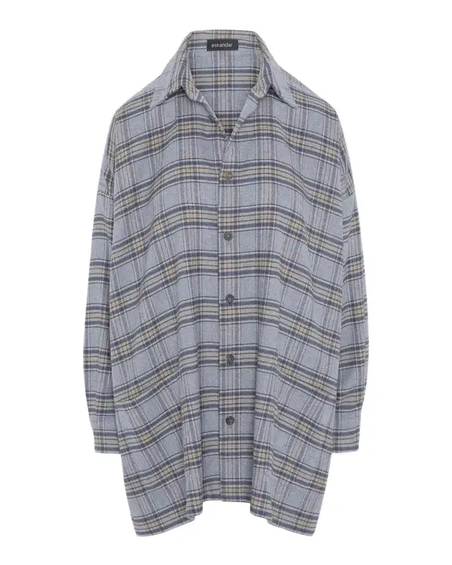 Eskandar Wide A-Line Shirt Jacket With Collar - Long Length