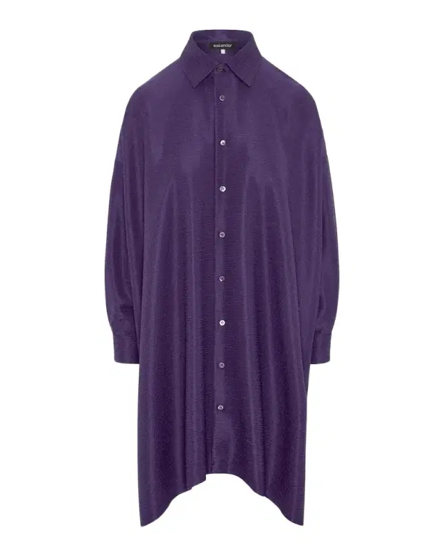 Eskandar Wide A-Line Shirt With Collar - Very Long Length With Slits