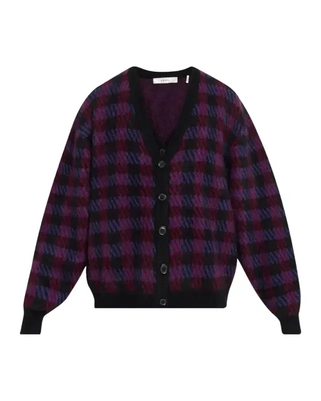 Brushed Houndstooth Wool-Cashmere Cardigan