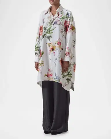 Eskandar Wide A-Line Shirt With Collar - Long Plus Length | Thumbnail 2