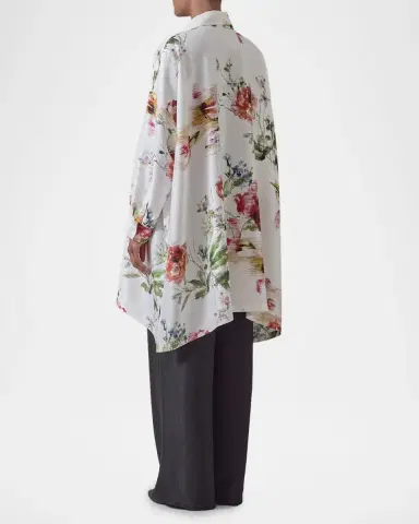 Eskandar Wide A-Line Shirt With Collar - Long Plus Length | Thumbnail 3