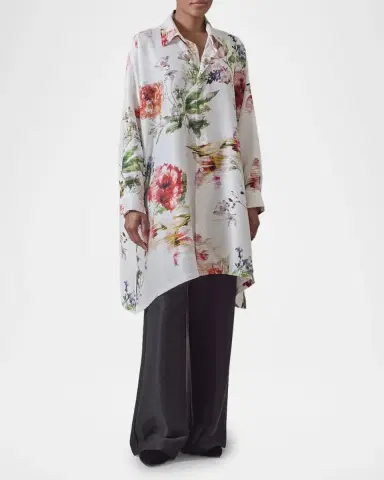 Eskandar Wide A-Line Shirt With Collar - Long Plus Length | Thumbnail 4